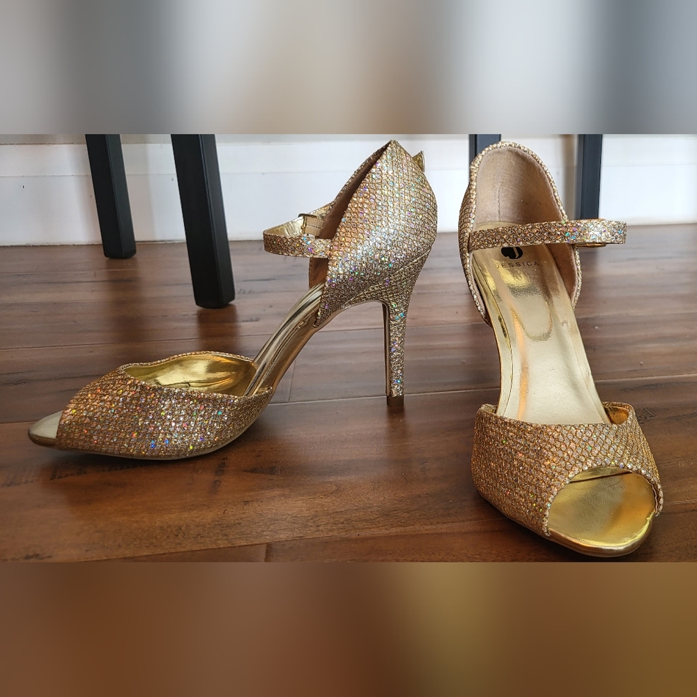 Gold Sparkle Heels- Women's Size 10 - Picture 2 of 2